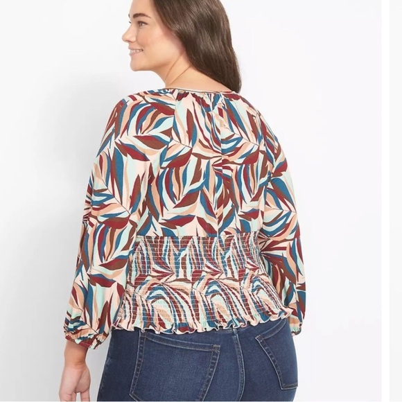 Lane Bryant Classic Wrap Cropped Top Smocked Waist 18/20 Colorful Palm Pattern. - Picture 2 of 12